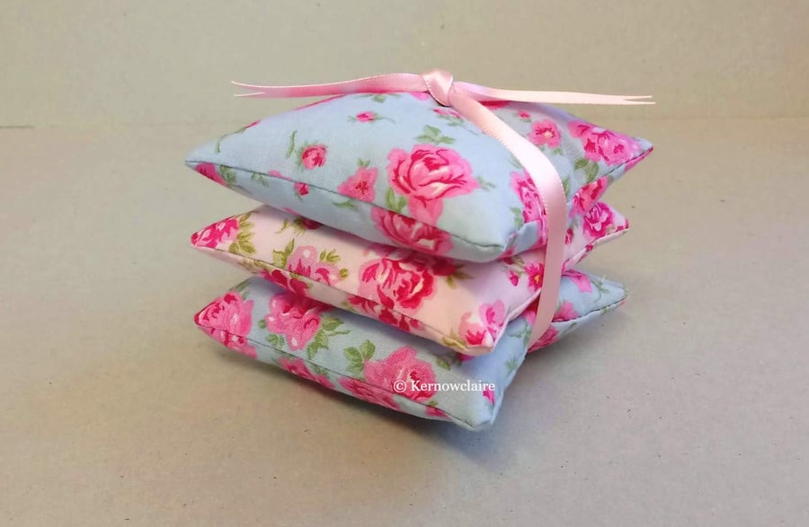 Lavender bags x 3 in blue and pink floral