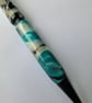 Green, White and Black - Satin-Black Hardware - Lathe Turned Acrylic Writing Pen - Image 3