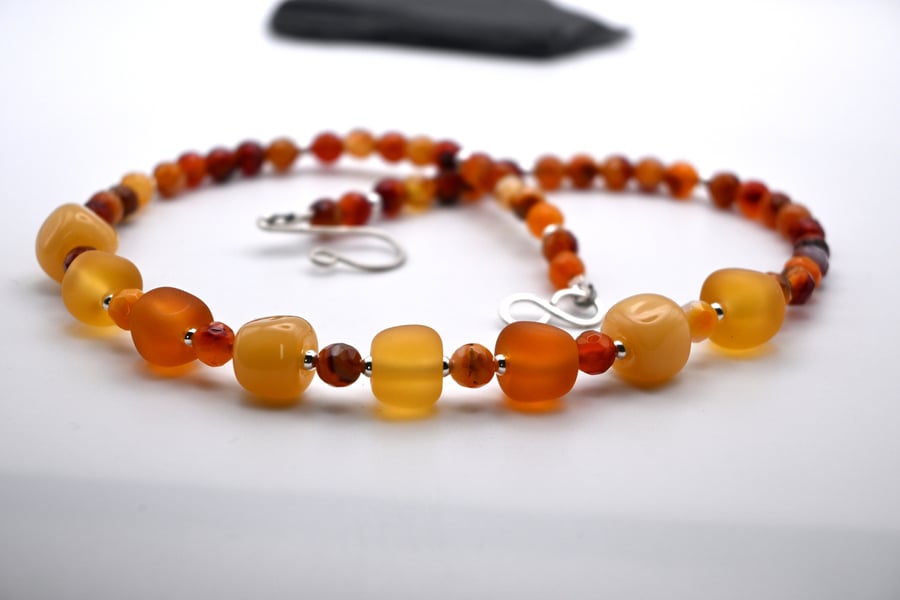 orange agate and lampwork glass beaded necklace
