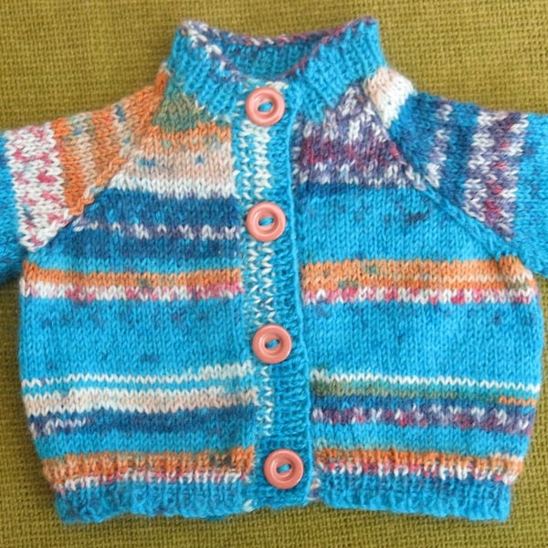 Tiny Wool Cardigan in Random Turquoise, Gold. Perfect for your Newborn. 