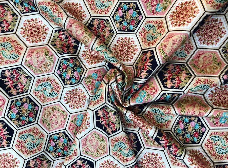 Hexagonal Eastern Style 100% Cotton Fabric - Half Metre