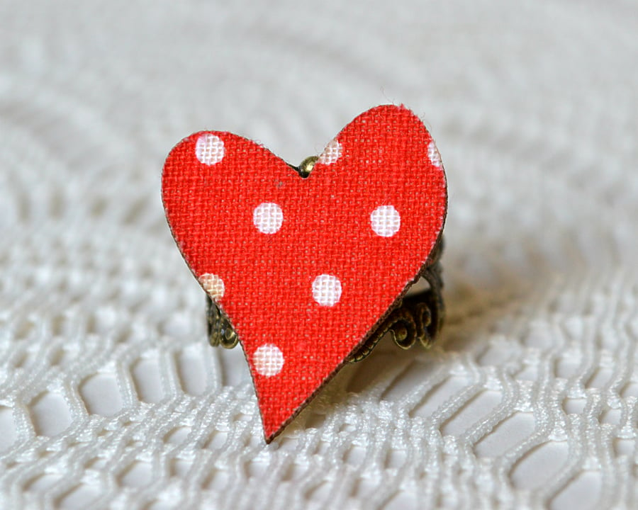 Statement Ring with Red Decoupage Heart