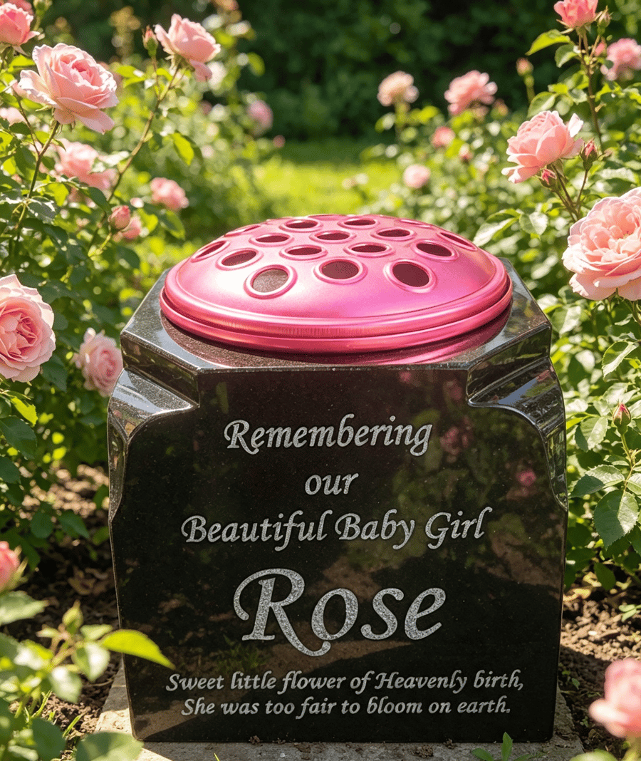 Baby Memorial Vase Rose Bowl stillbirth Grave plaque  Flower Pot Cemetery Stone 