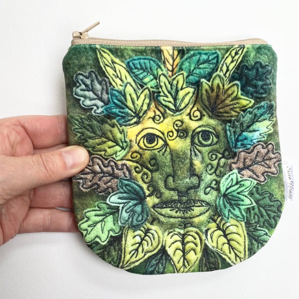 Velvet Green Man coin purse, card holder, mobile phone bag, makeup bag, pouch. 