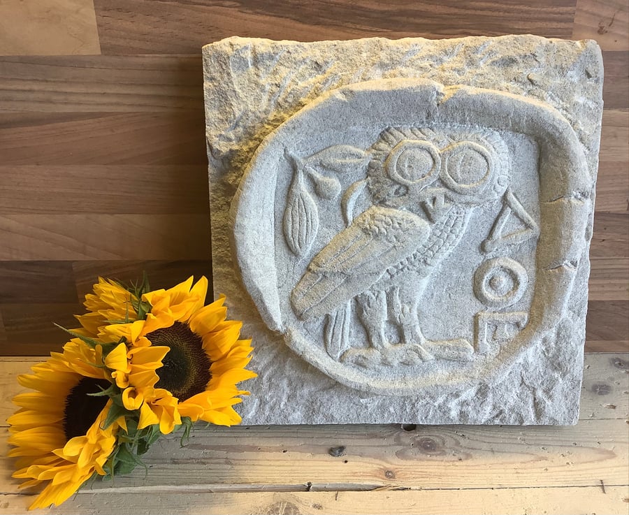 Owl of Athena - Ancient Greek Coin Stone Carving