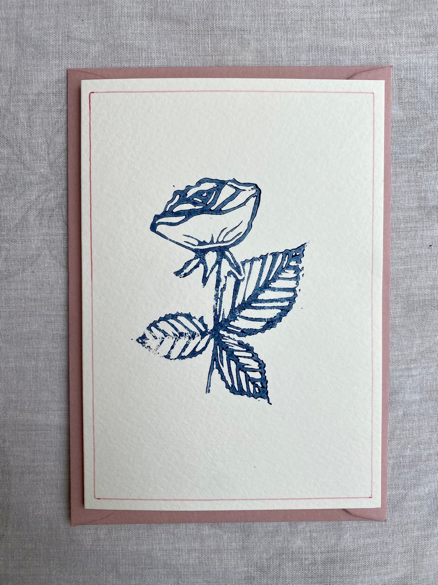 Rose flower - linoprint card