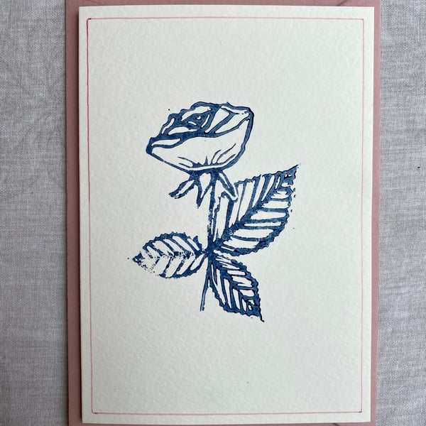 Rose flower - linoprint card