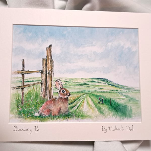 Watercolour print of a Southdowns Sussex Rabbit