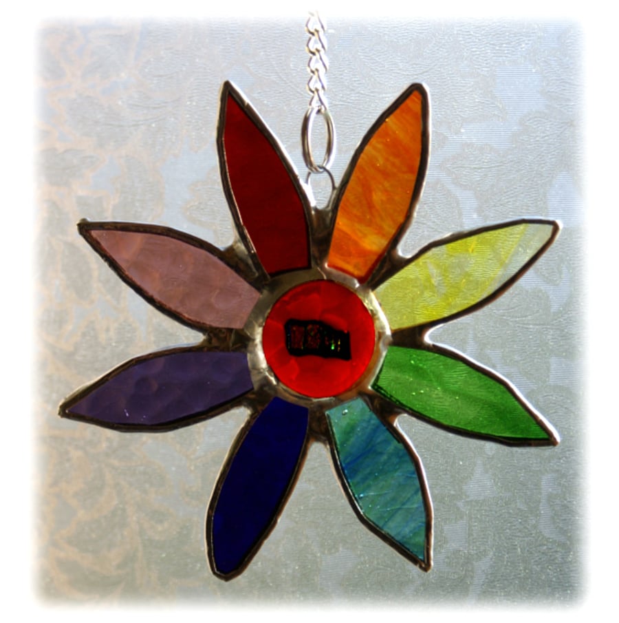 Rainbow Daisy Suncatcher Stained Glass Flower Dichroic 