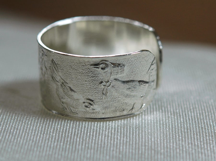 Farm animal ring in sterling silver with chicken, cockerel, cow and goose.  R97B