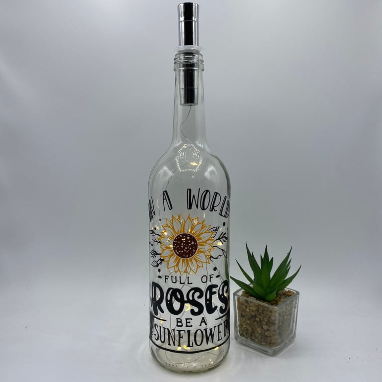 Sunflower bottle light, Yellow floral light up bottle, Roses
