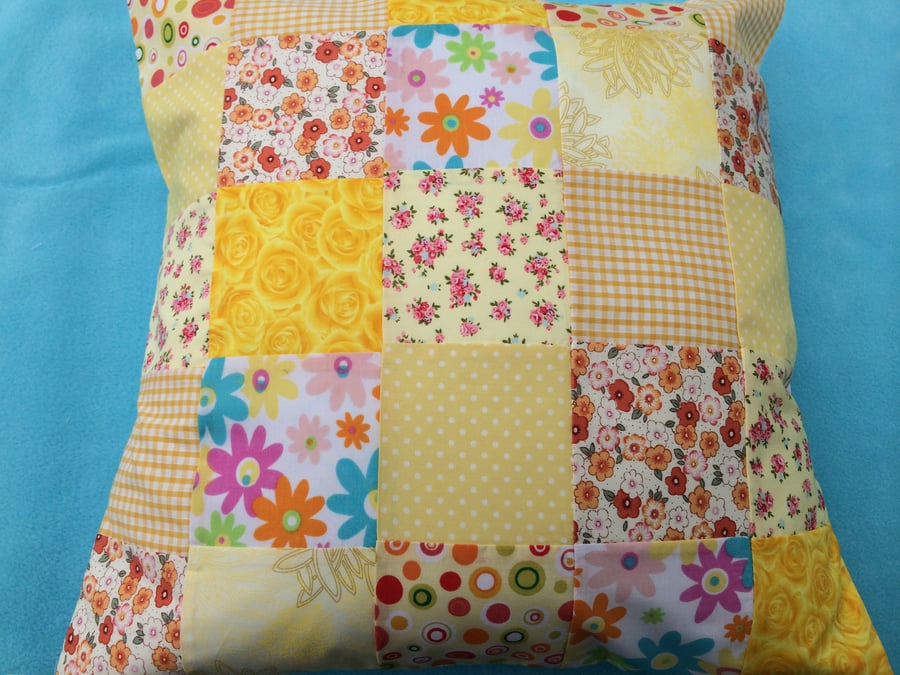 Patchwork cushion,pillow cover,decorative cover  in yellow  cotton fabrics
