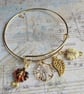 Autumn Leaves expandable bangle, KC Light Gold, Leaf Charms, Multi-fit bracelet - Image 2