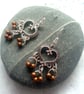 Bronze Bead Heart Chandelier Earrings - Silver Boho Drop Earrings