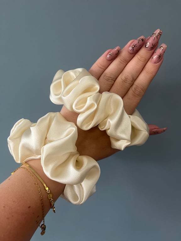 2 pure silk scrunchies. Colour clotted cream Perfect bridal accessory. 