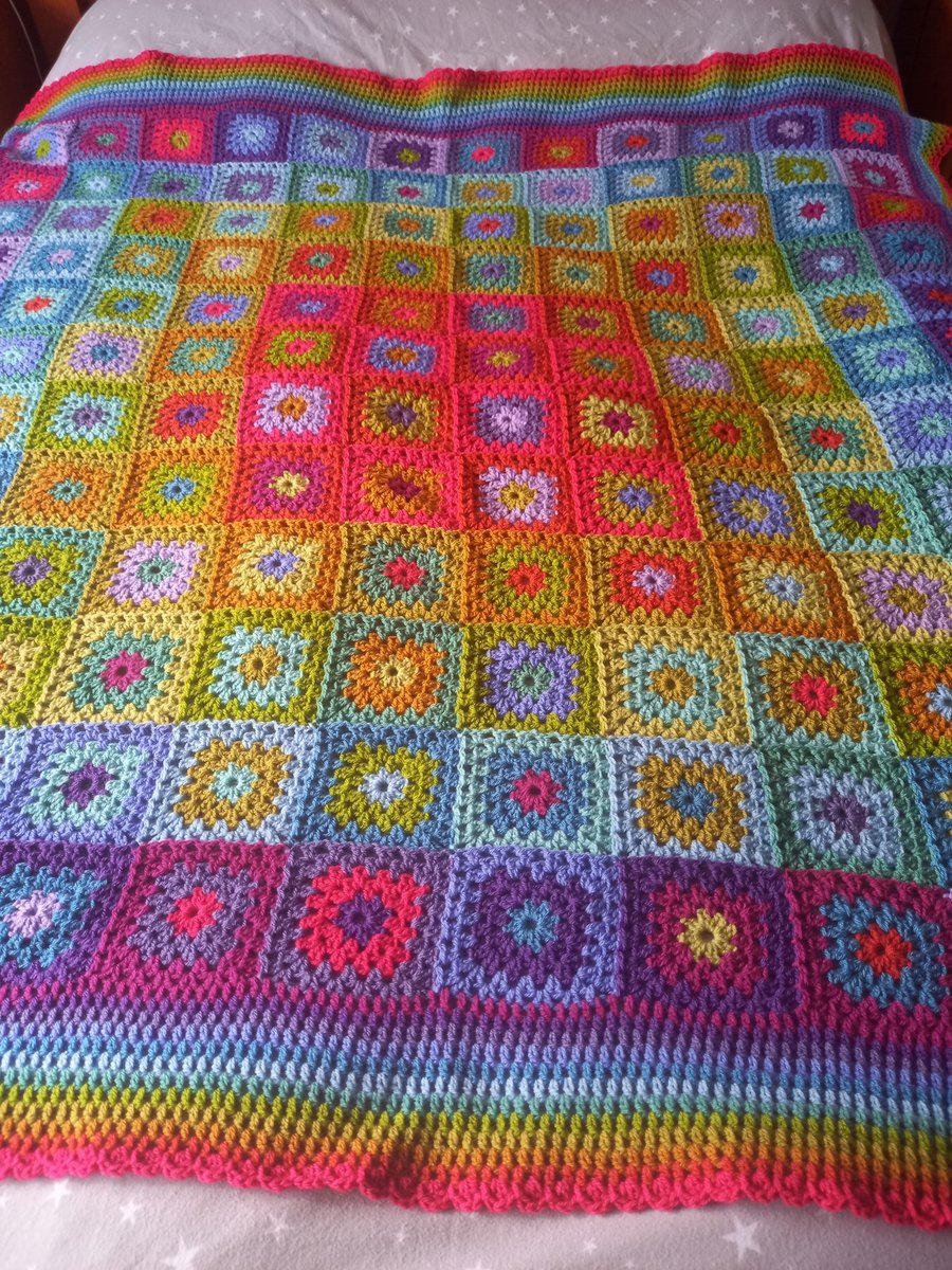 Hand crochet large granny square blanket throw