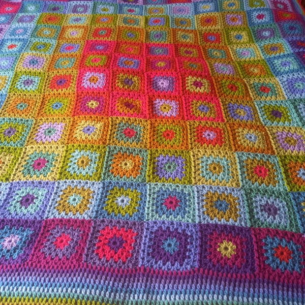 Hand crochet large granny square blanket throw