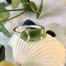 Handcrafted Sterling Silver Tension Set Green Sea Glass Ring, Elegant minimalist