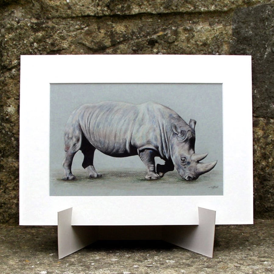 Browsing Rhino - Original Coloured Pencil Drawing