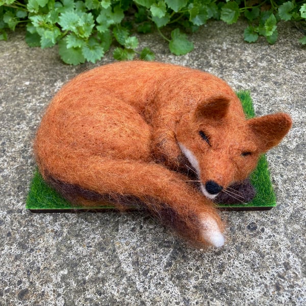  Fox, felt animal sculpture, needle felted sleeping fox model