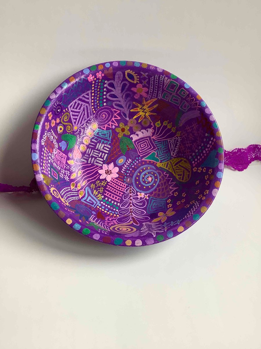 Hand painted up cycled bamboo bowl 