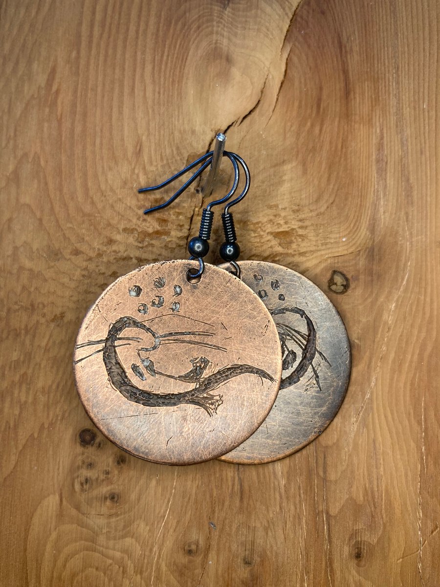 Otter - Handmade Etched Copper Earrings LARGE
