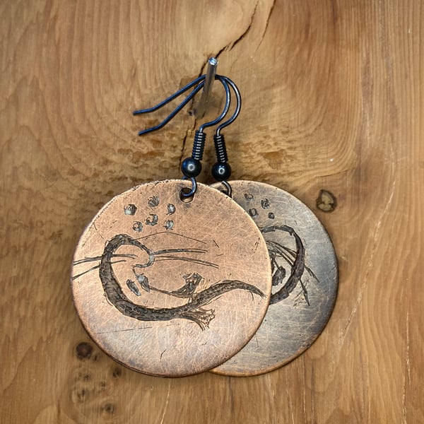 Otter - Handmade Etched Copper Earrings LARGE