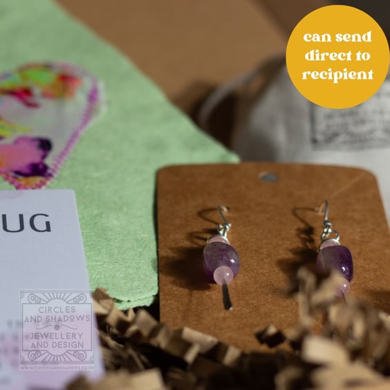 Gift Set Sterling Silver Amethyst Rose Quartz Earring Seed Bomb Pocket Hug Card