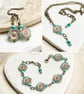 Aqua blue flower jewellery set - bohemiam pendant, earrings and bracelet set