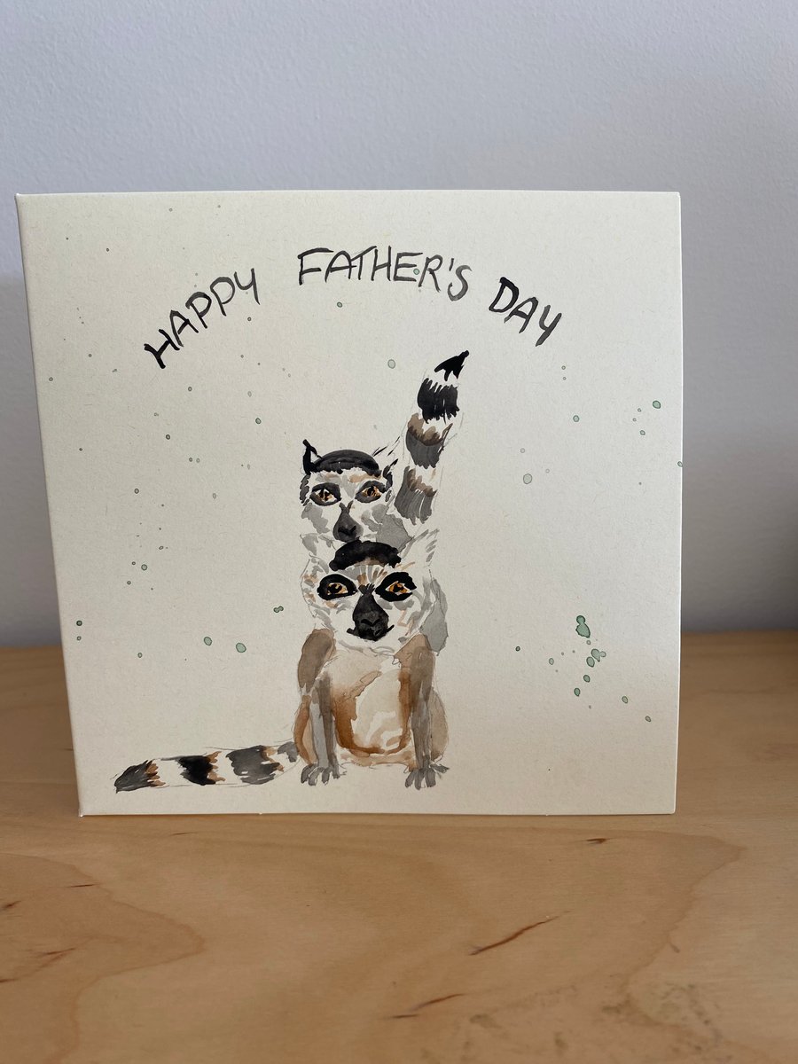 Hand painted lemur watercolour Father’s Day card 