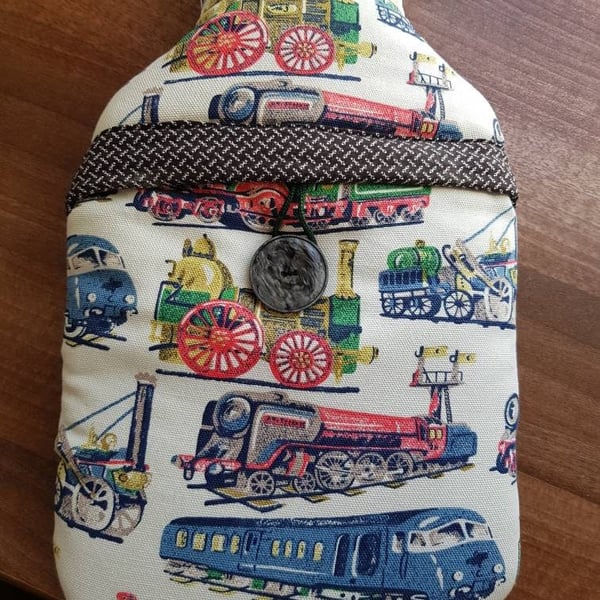 Cath Kidston Trains fabric hot water bottle cover (with bottle)