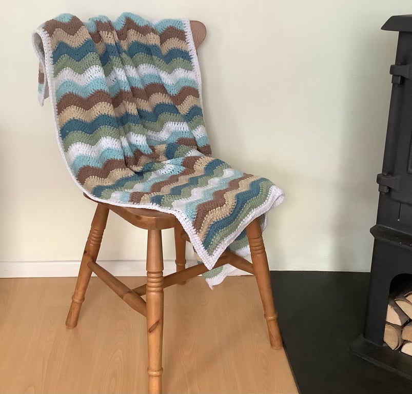 COT , PRAM blanket. Ripples. Crocheted .' Beach Glass '...ready to ship ...