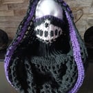 Crocheted Badlands Hood Distressed Hooded Shawl Style Wrap - Purple