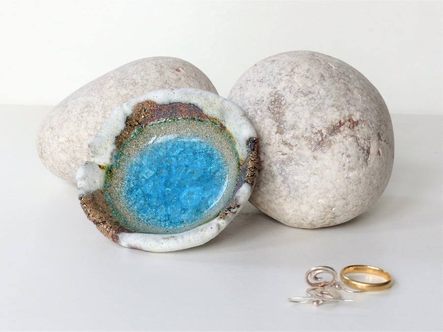  7cm AQUA BLUE GLASS POOL -  small  petite bowl.