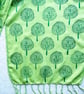 Handprinted Organic Cotton Trees Long Scarf Tassles Lime Grass Green             - Image 4