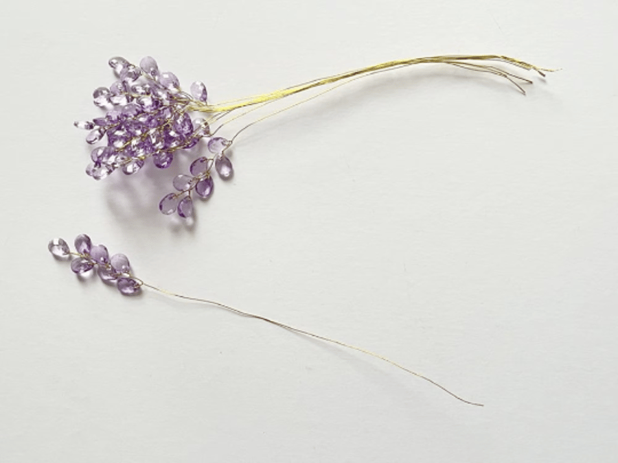 (FS21G dark purple) 10 Stems Handmade Crystal Bead Leaf Sprays with Gold Stems