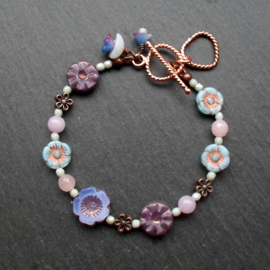 Flower Bracelet Pastel Colours Czech Glass 