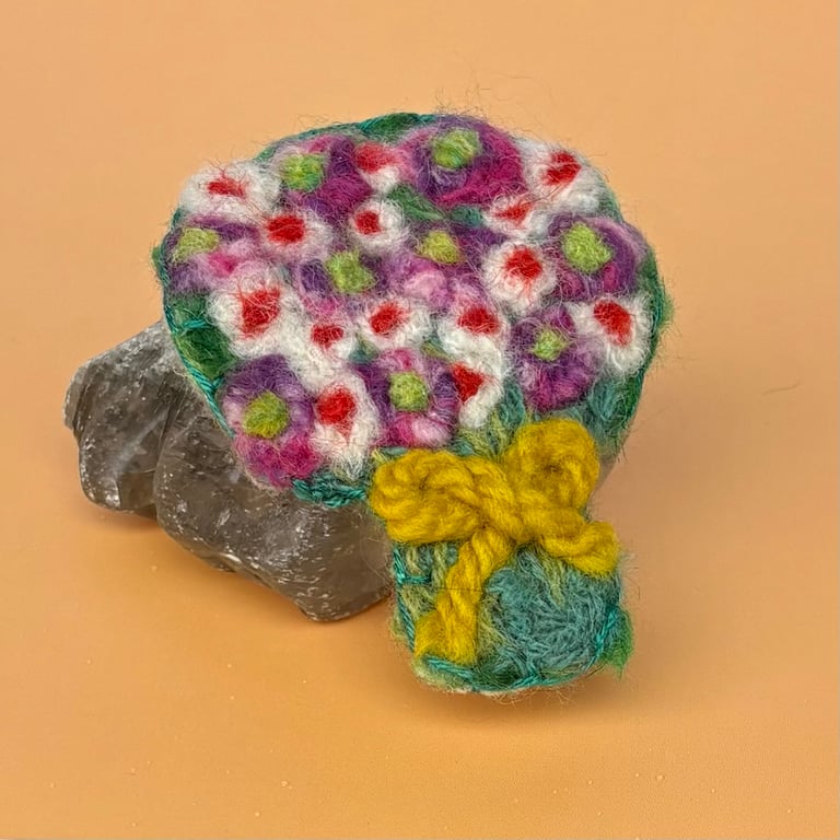 Felted Bouquet Brooch - purple and white flowers