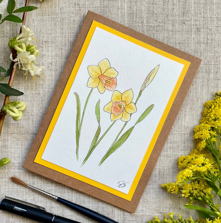 Card, greeting card, daffodils, hand painted, original artwork. 