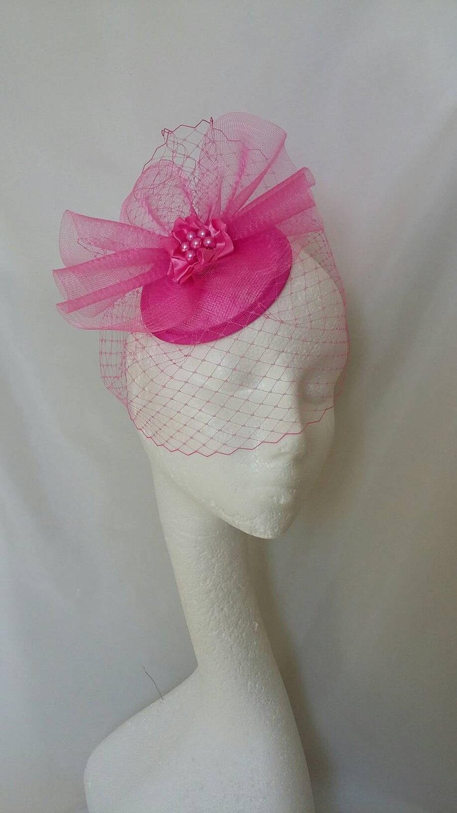 Bright Hot Fuchsia Pink Veil and Crinoline Vintage Style Fascinator Hat