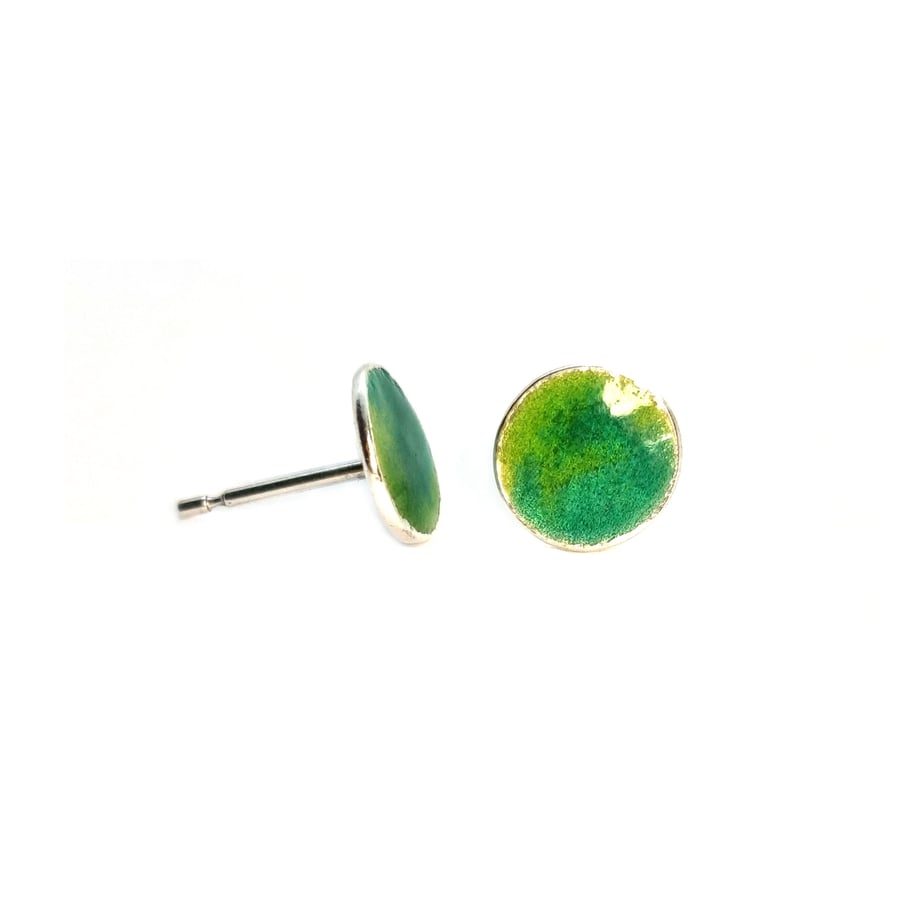 Silver green mix enamel Rockpool stud earrings - small