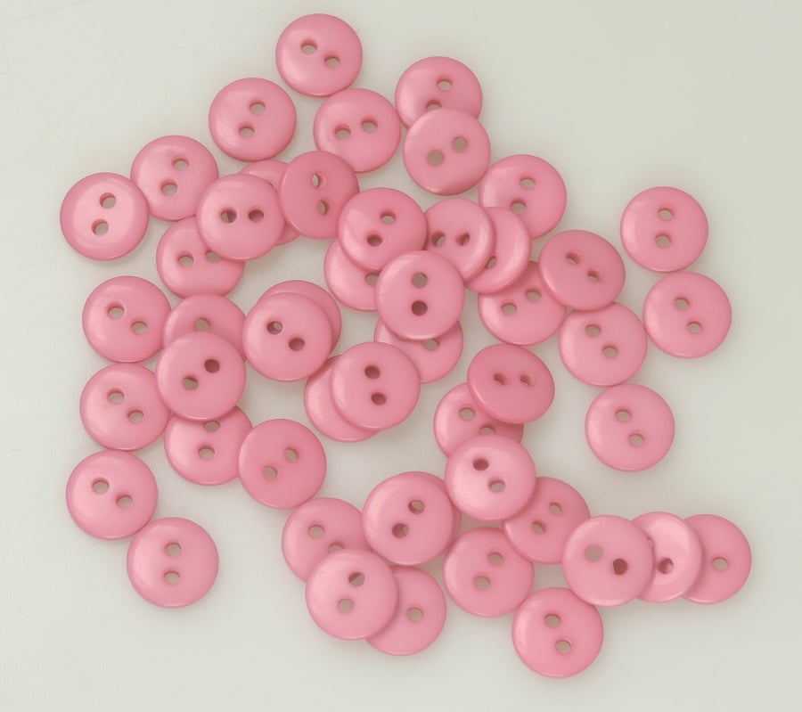 50 x 10mm Pink two hole round buttons, Sewing, Crafts, Gifts.