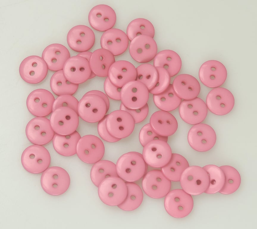 50 x 10mm Pink two hole round buttons, Sewing, Crafts, Gifts.