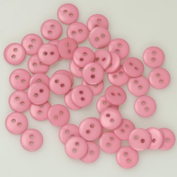 50 x 10mm Pink two hole round buttons, Sewing, Crafts, Gifts.