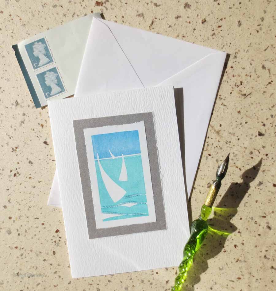 Summer sailing handprinted cards with a glitter embellishment