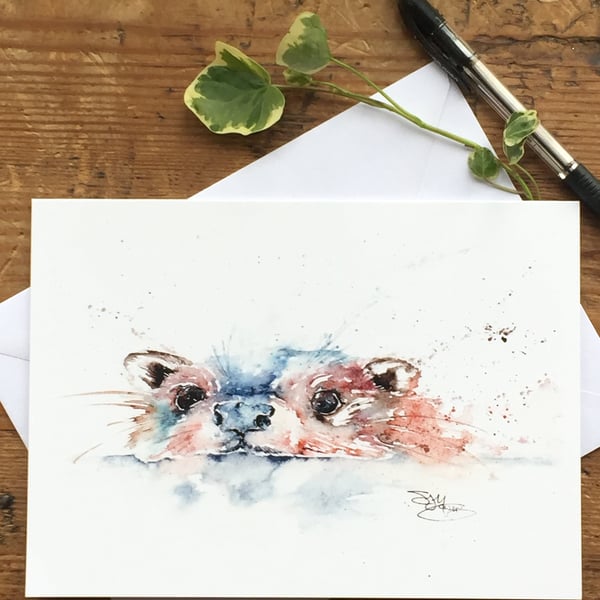 Swimming Otter Card, Otter Greetings Card, Otter Design, Wildlife Art, Note Card