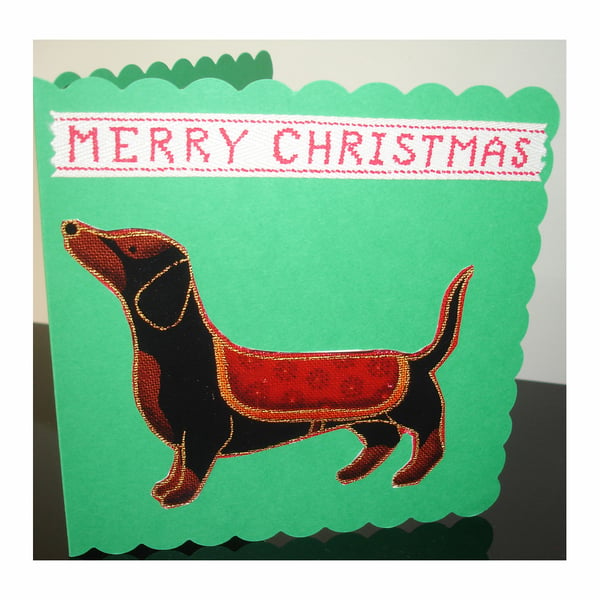 Christmas Card Dachshund Green Daschund Xmas Dogs