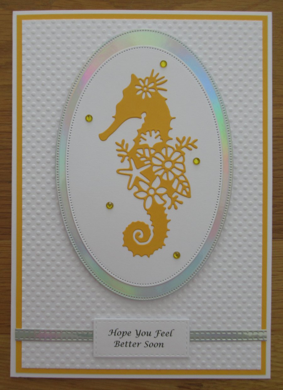 Seahorse Silhouette - A5 Feel Better Soon Card - Bright Yellow