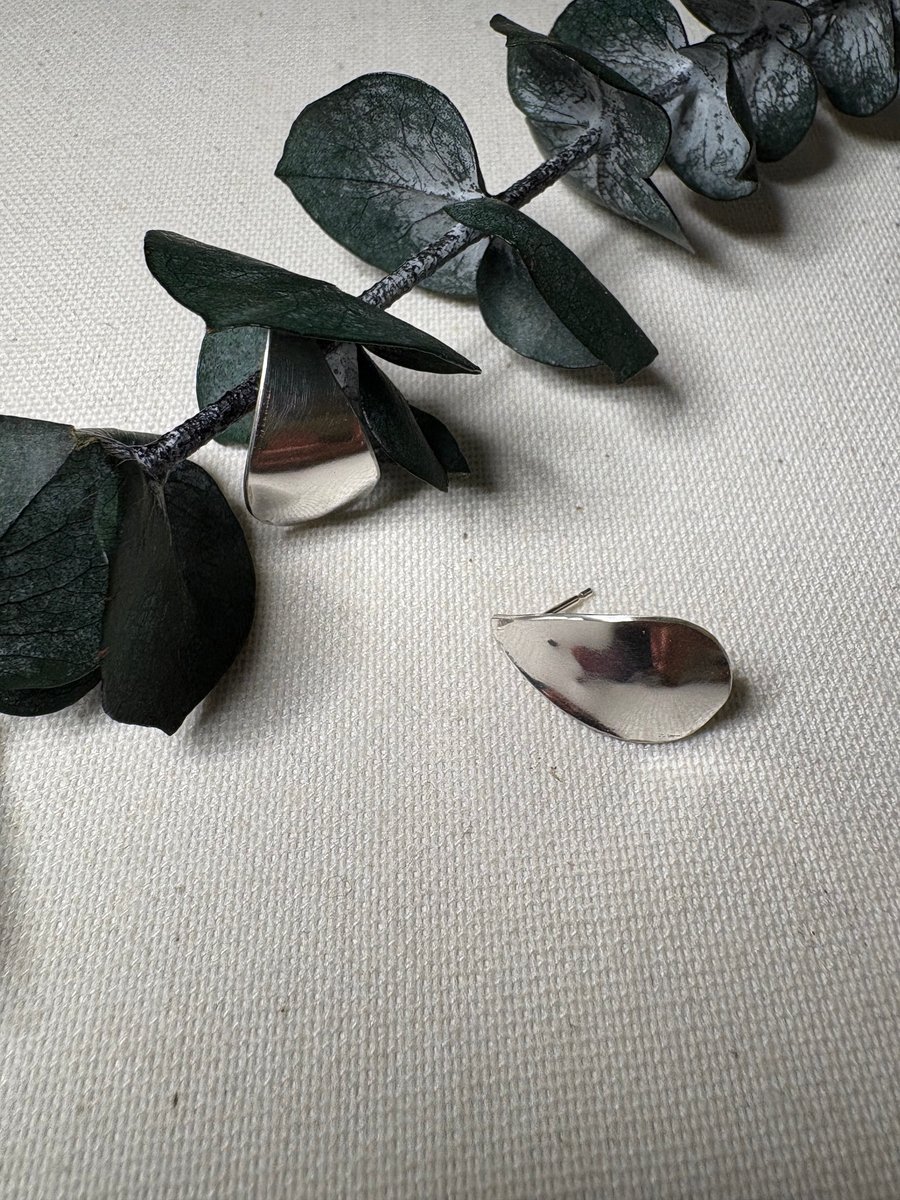 Large silver tear stud earrings