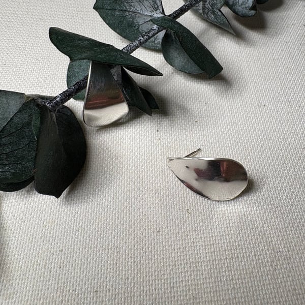 Large silver tear stud earrings